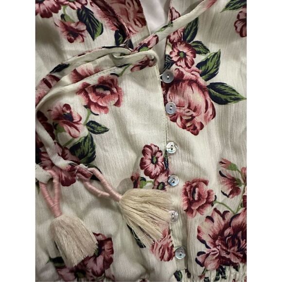 Farm Rio Anabela White Floral Smocked Ruched Waist Long Sleeve Dress XXS - Picture 14 of 14